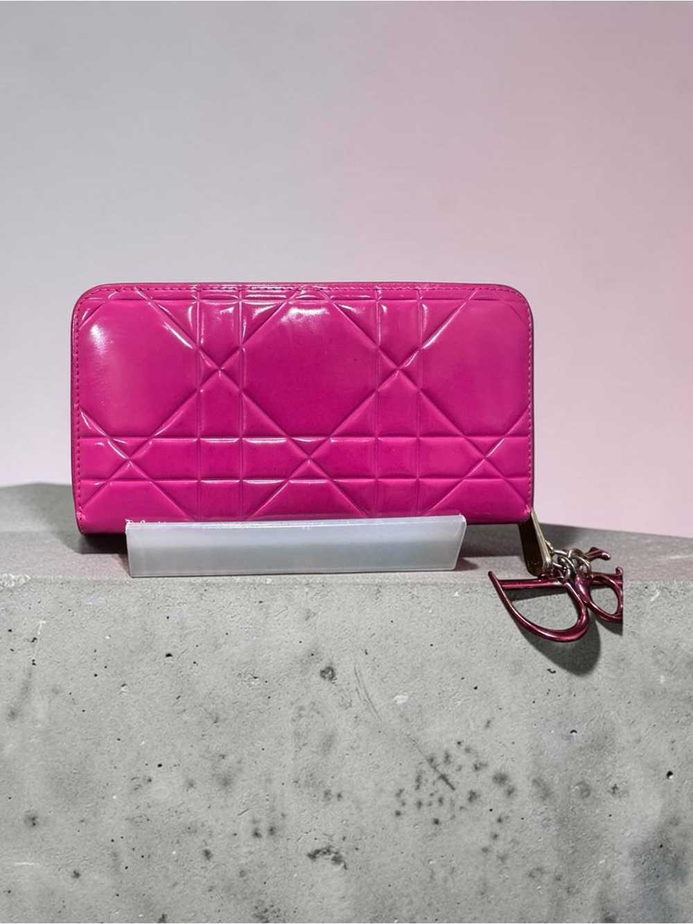 Christian Dior Cannage Patent Leather Zip Around Wallet